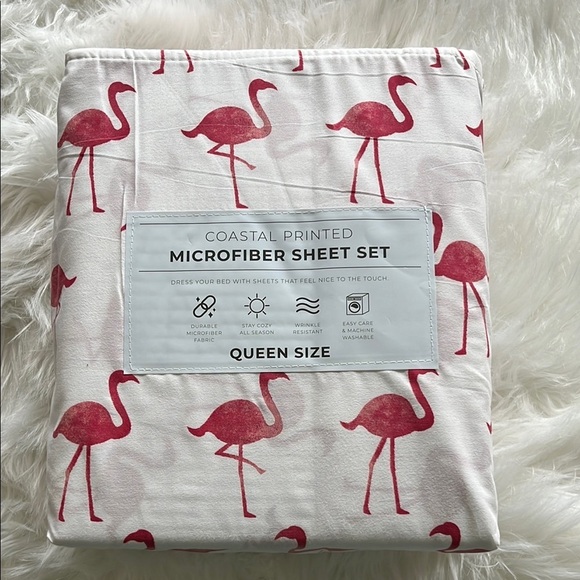 🆕 Coastal Microfiber Sheet Set Flamingos Queen - Picture 1 of 5
